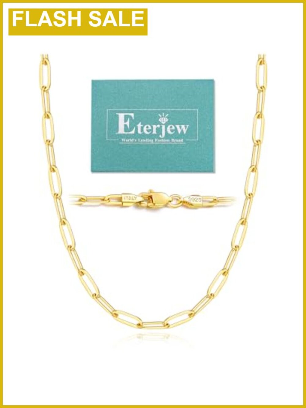 18K Gold Plated 925 Sterling Silver Paperclip Chain Necklace